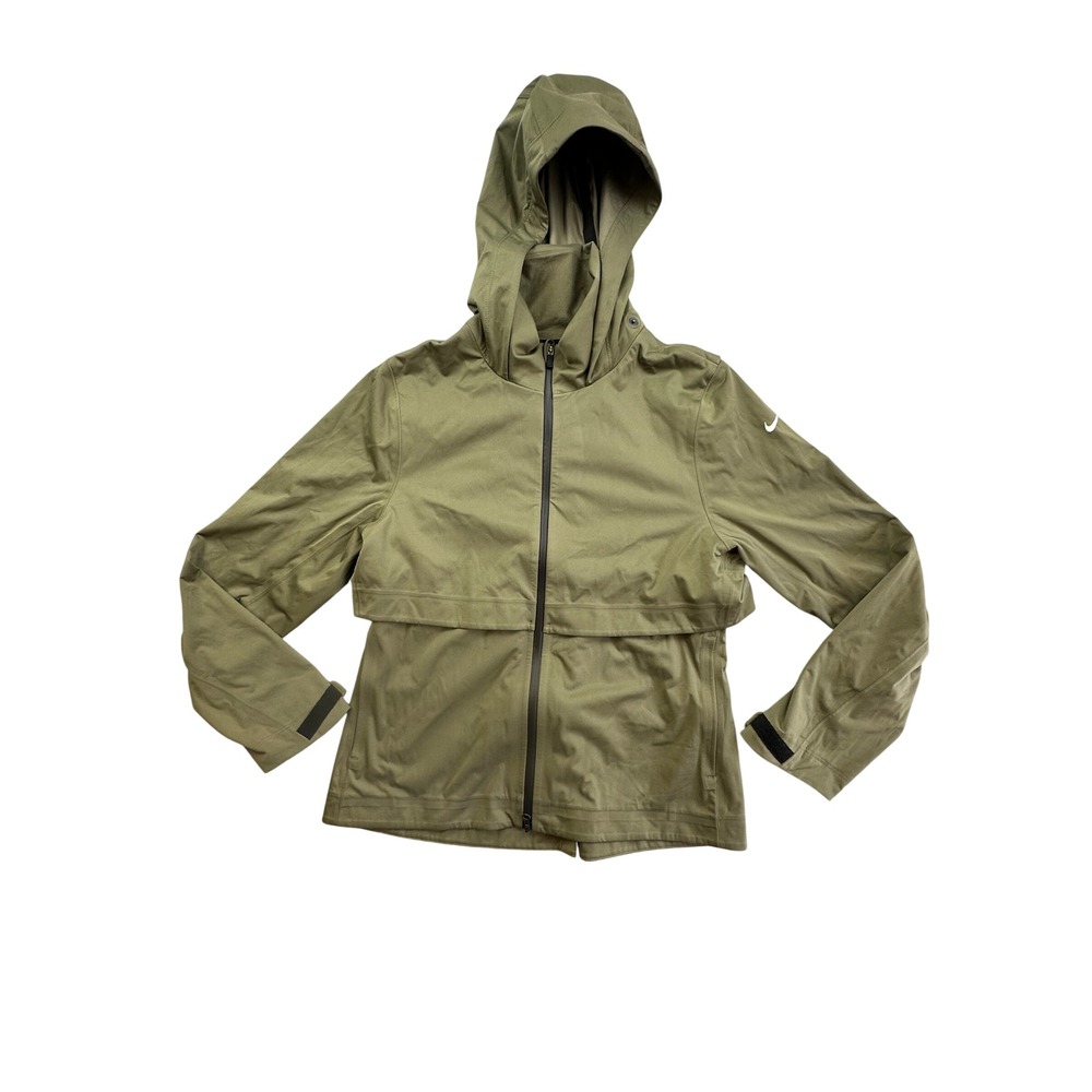 Nike HyperShield Hooded Jacket Womens Small Olive Green Full Zip Running Coat
